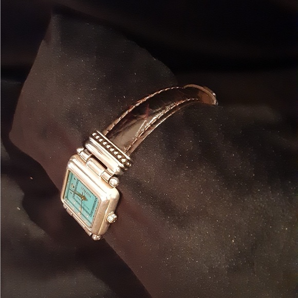 Vintage Ecclissi Southwestern Black Croc Embossed Leather Sterling Silver Watch main image 5